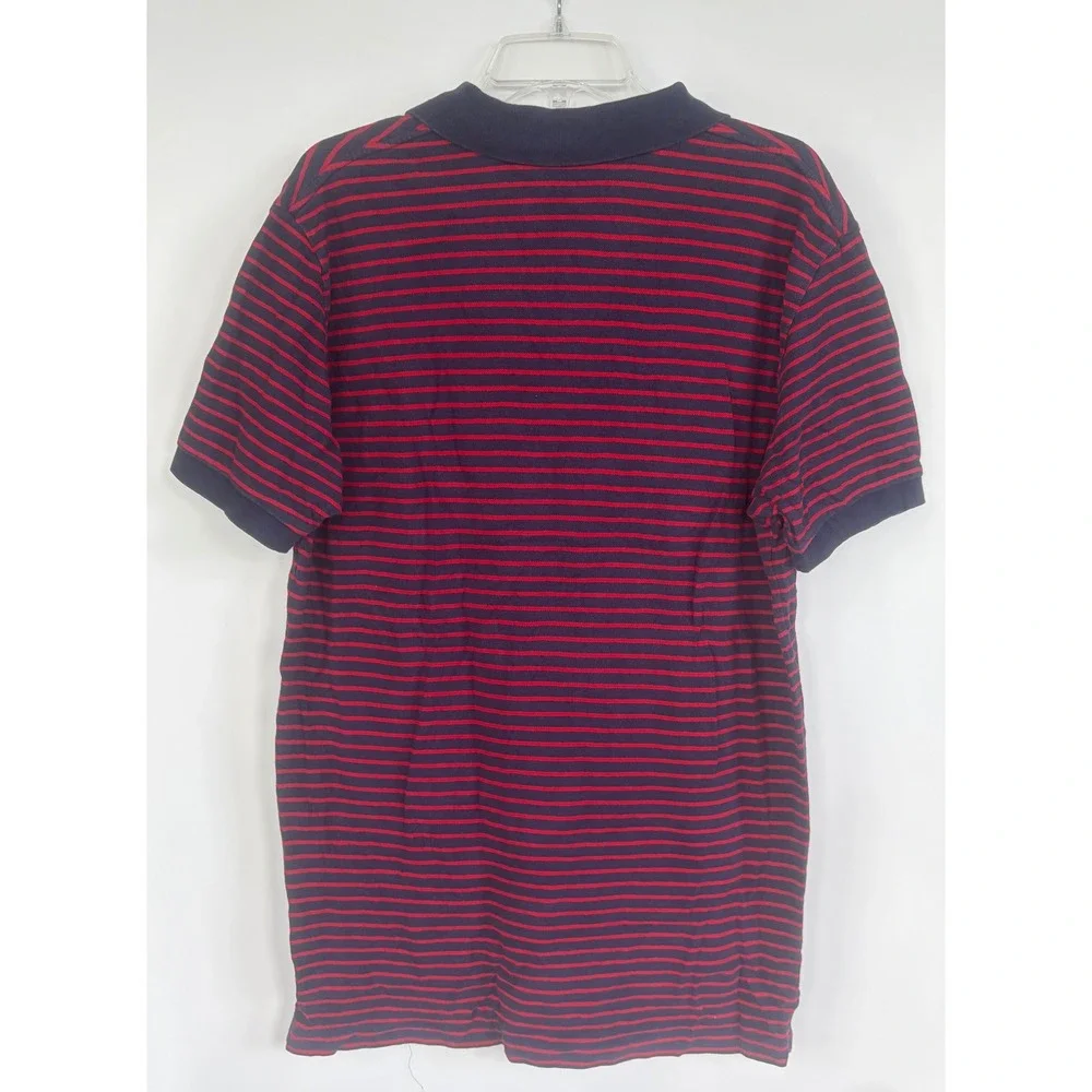 Polo Ralph Lauren Mens Large Navy Red Striped Short Sleeve Pique Polo Shirt L